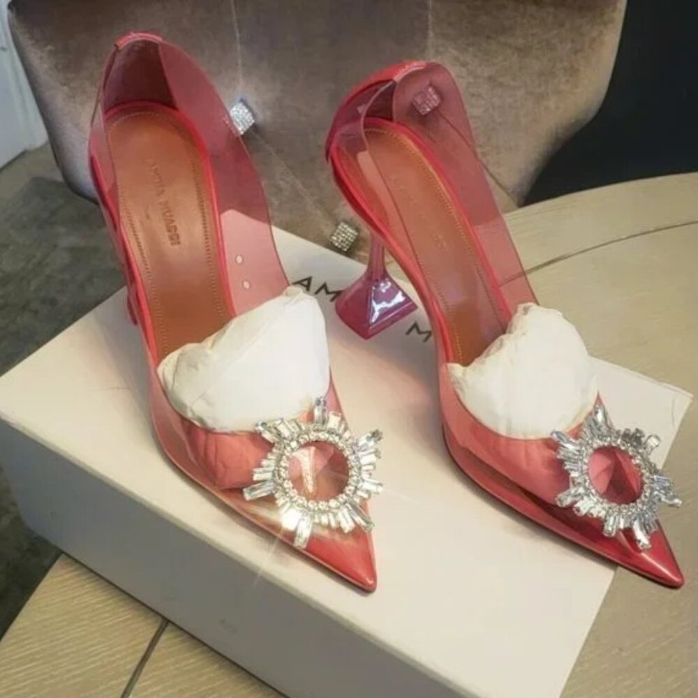 Amina Muaddi Begam glass Pump Pink Glass Clear Heels size 39 - Picture 4 of 16